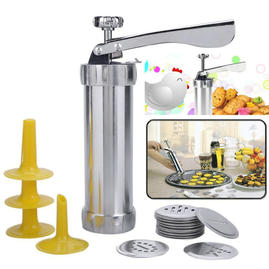 Cookie Press Gun And Icing Set Alloy Churro Maker Cookie Maker With 10 Discs 20 Discs 4 Pastry Tip Biscuit Mold Kitchen Accessories