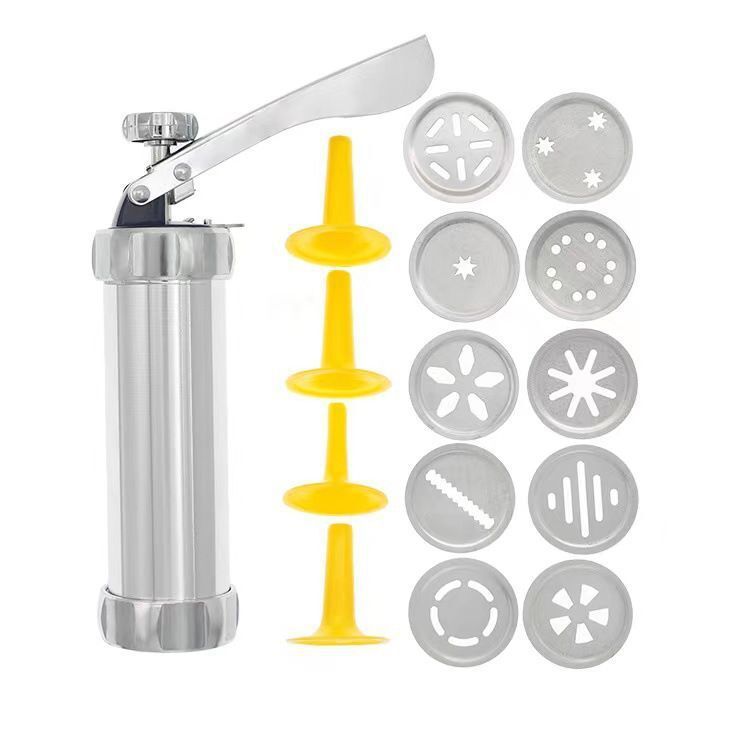 Cookie Press Gun And Icing Set Alloy Churro Maker Cookie Maker With 10 Discs 20 Discs 4 Pastry Tip Biscuit Mold Kitchen Accessories